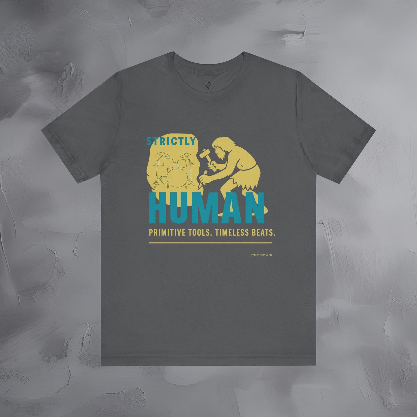Strictly Human T-Shirt – Drum & Rhythm Graphic Tee - Primitive Tools, Timeless Beats