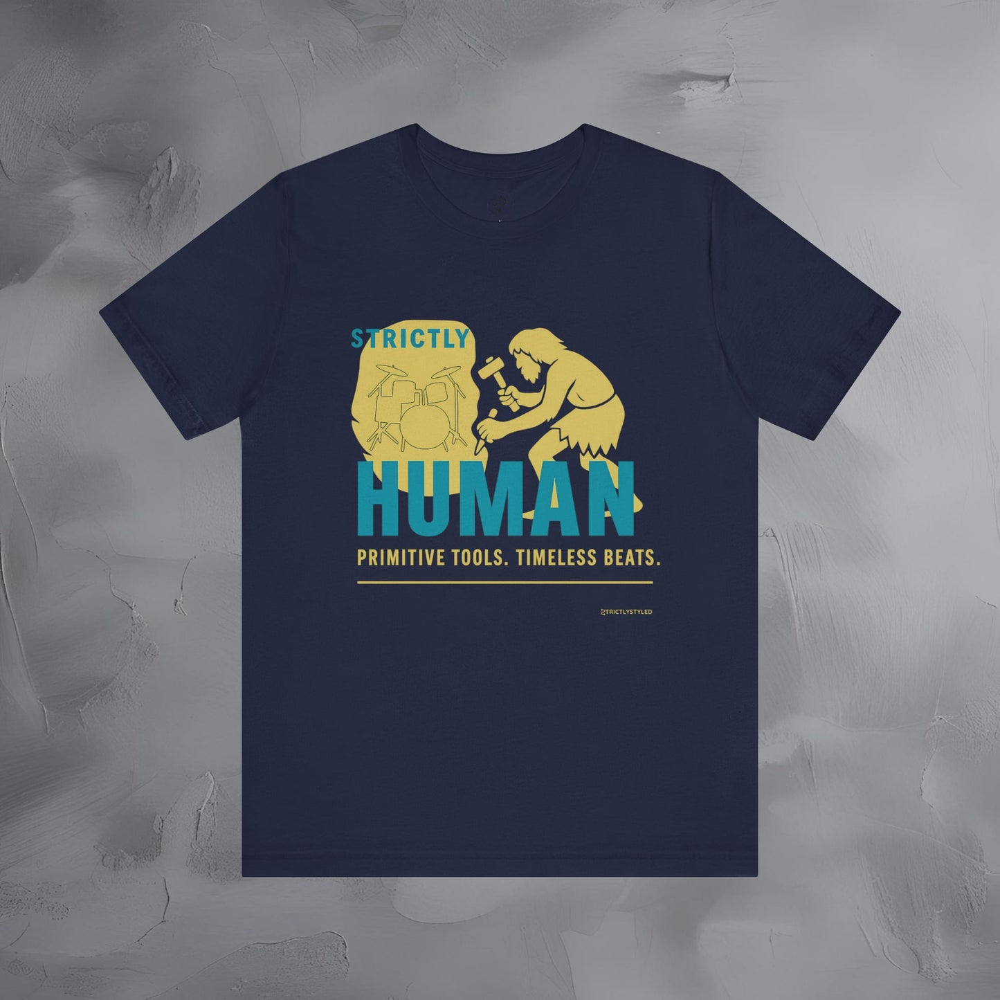 Strictly Human T-Shirt – Drum & Rhythm Graphic Tee - Primitive Tools, Timeless Beats