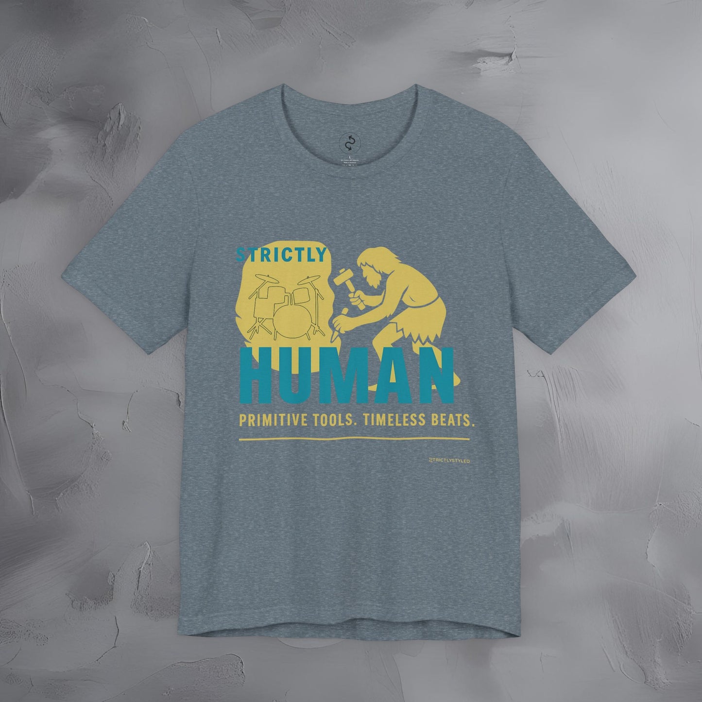 Strictly Human T-Shirt – Drum & Rhythm Graphic Tee - Primitive Tools, Timeless Beats