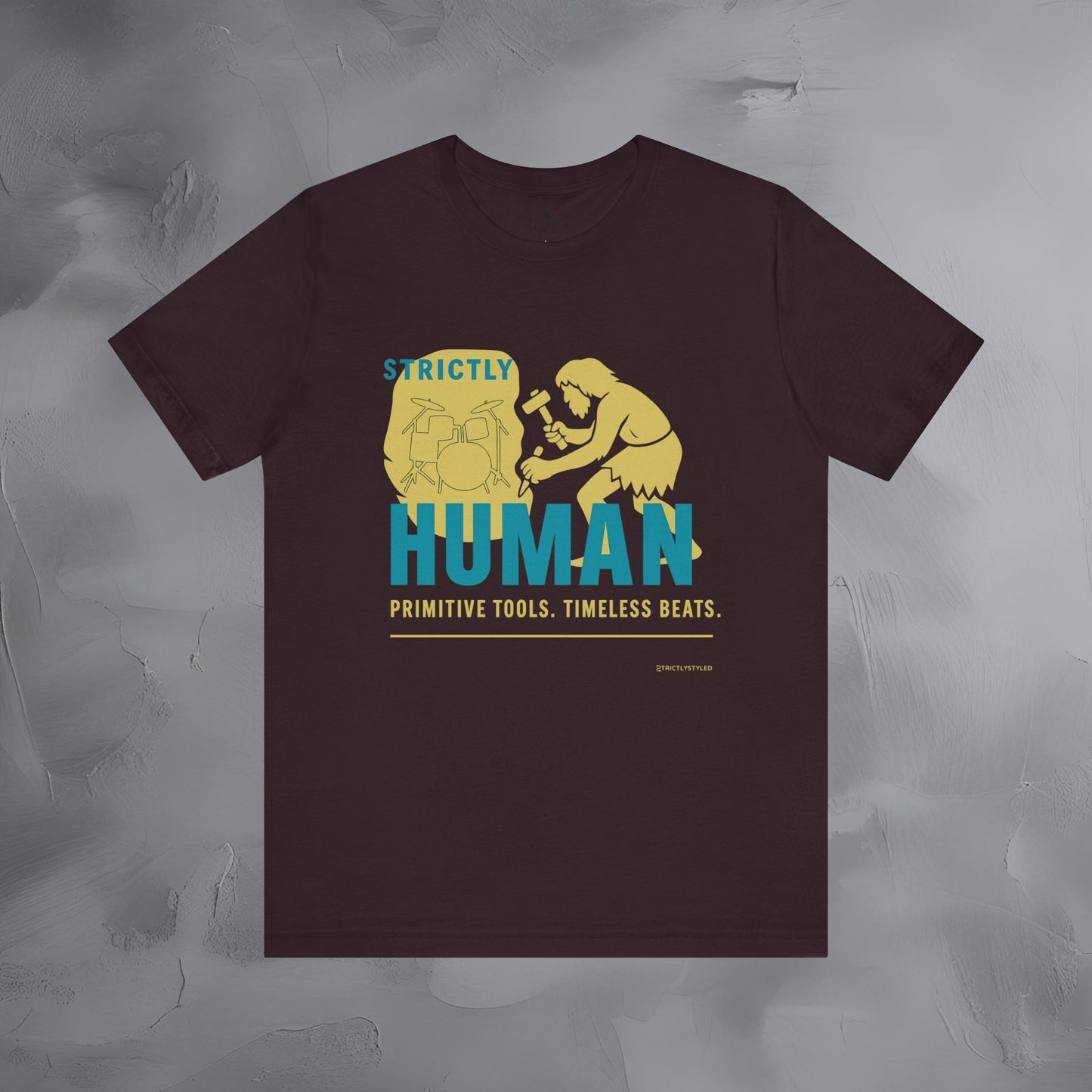 Strictly Human T-Shirt – Drum & Rhythm Graphic Tee - Primitive Tools, Timeless Beats