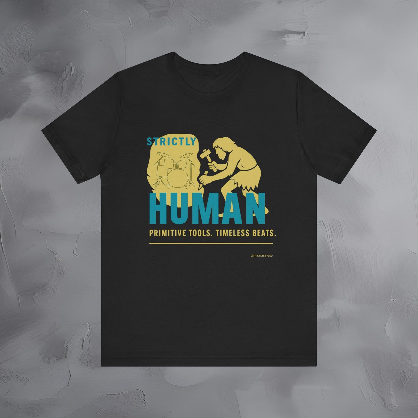 Strictly Human T-Shirt – Drum & Rhythm Graphic Tee - Primitive Tools, Timeless Beats