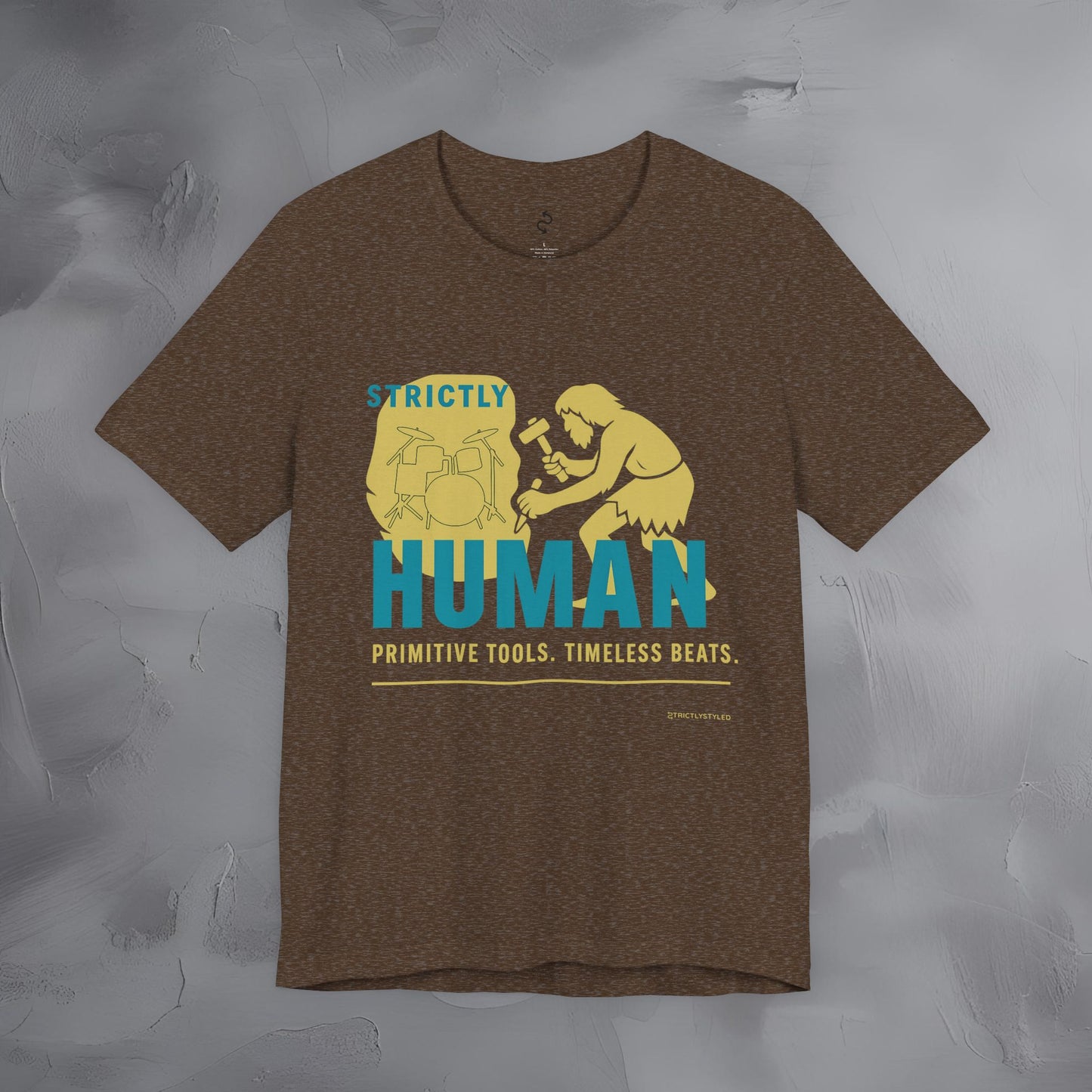 Strictly Human T-Shirt – Drum & Rhythm Graphic Tee - Primitive Tools, Timeless Beats