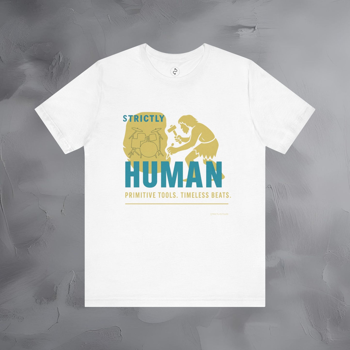 Strictly Human T-Shirt – Drum & Rhythm Graphic Tee - Primitive Tools, Timeless Beats