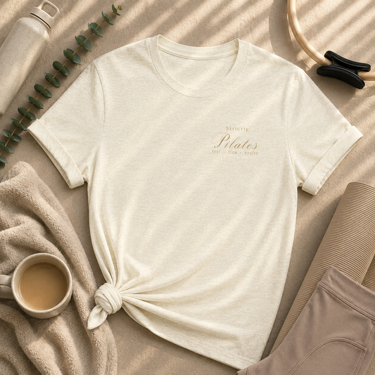 Strictly Pilates Shirt | Feel Flow Evolve Tee | Wellness Movement Apparel